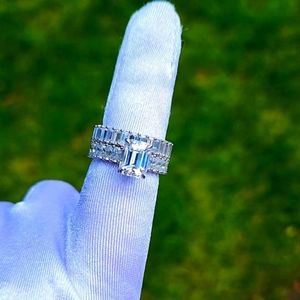 Solid 14k gold 3ct emerald moissanite ring and half eternity in set